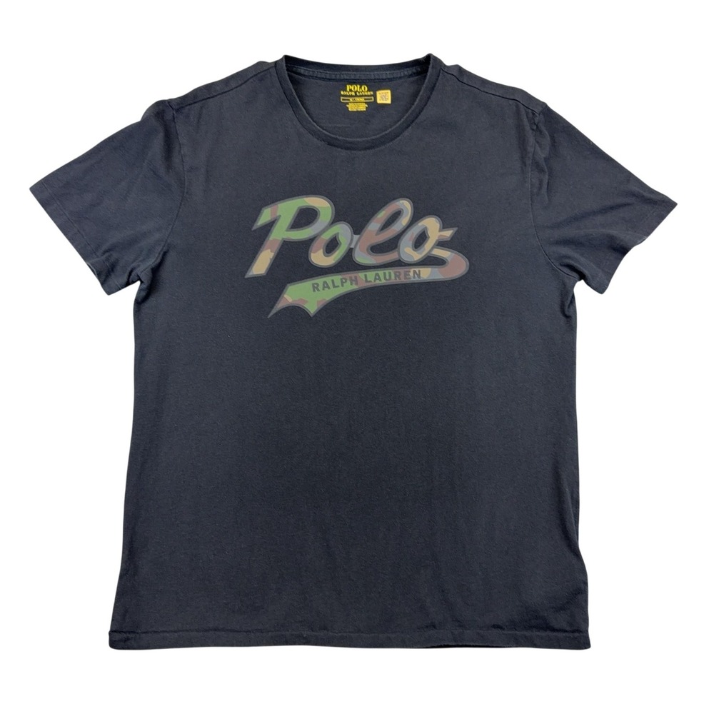 Polo Ralph Lauren Shirt Mens Medium Black Short Sleeve Camo Graphic Logo Tee